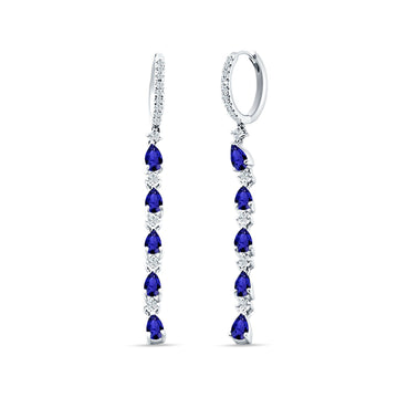 Drop Dangle Hoop Earring Pear Blue Sapphire CZ 925 Sterling Silver Wholesale